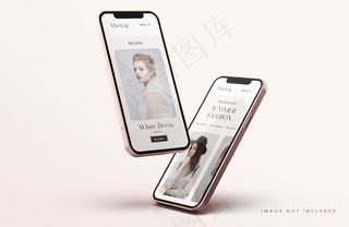 红色和金色手机屏幕实物模型样机与手机app移动应用程序app演示模板