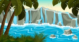 石头上的丛林瀑布景观