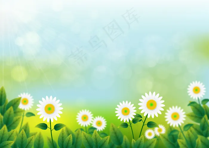 卡通模糊的春天背景。雏菊eps,ai矢量模版下载