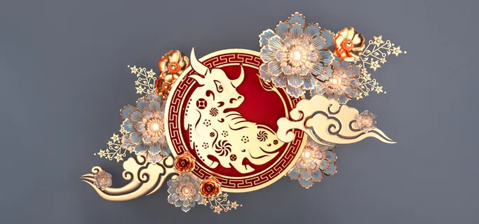 中国风2021年牛年剪纸场景