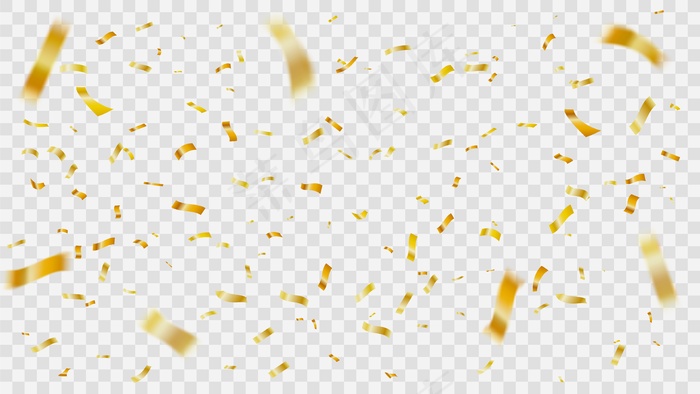 圣诞金色五彩纸屑。飞扬的纸屑条纹，飘落的金箔派对庆典背景元素插图。闪亮的节日装饰