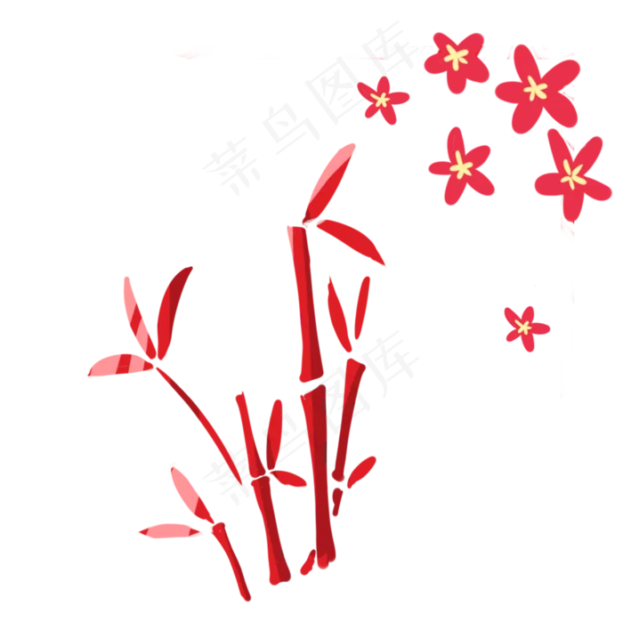 红色新年竹子梅花(2000X2000(DPI:299))psd模版下载
