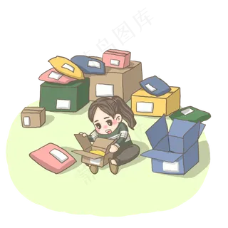 双十一拆快递PNG