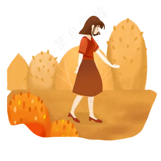 立秋散步赏景女孩png素材