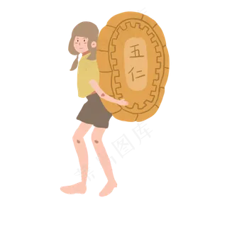 卡通背月饼的少女中秋