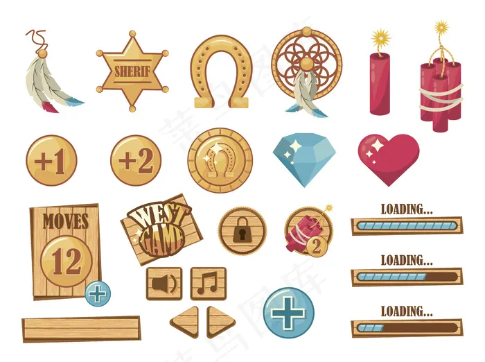 西部游戏元素集eps,ai矢量模版下载