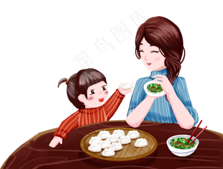 母女冬至包饺子