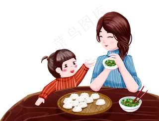 母女冬至包饺子