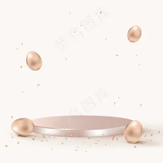 复活节产品 3d 背景与玫瑰金彩绘鸡蛋