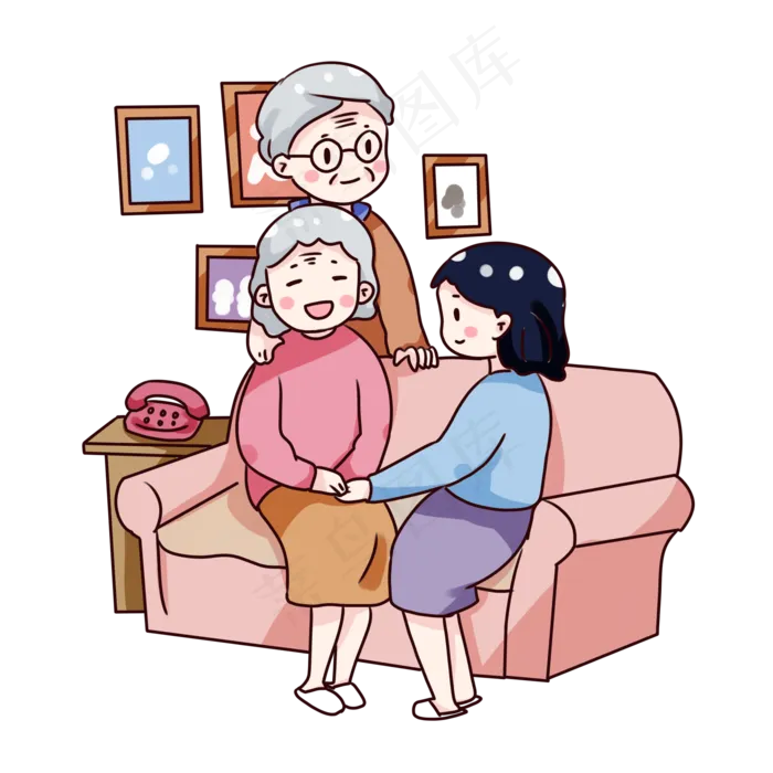 手绘卡通重阳节回家看望父母(2000X2000(DPI:300))psd模版下载