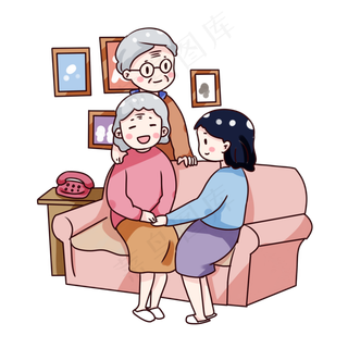 手绘卡通重阳节回家看望父母