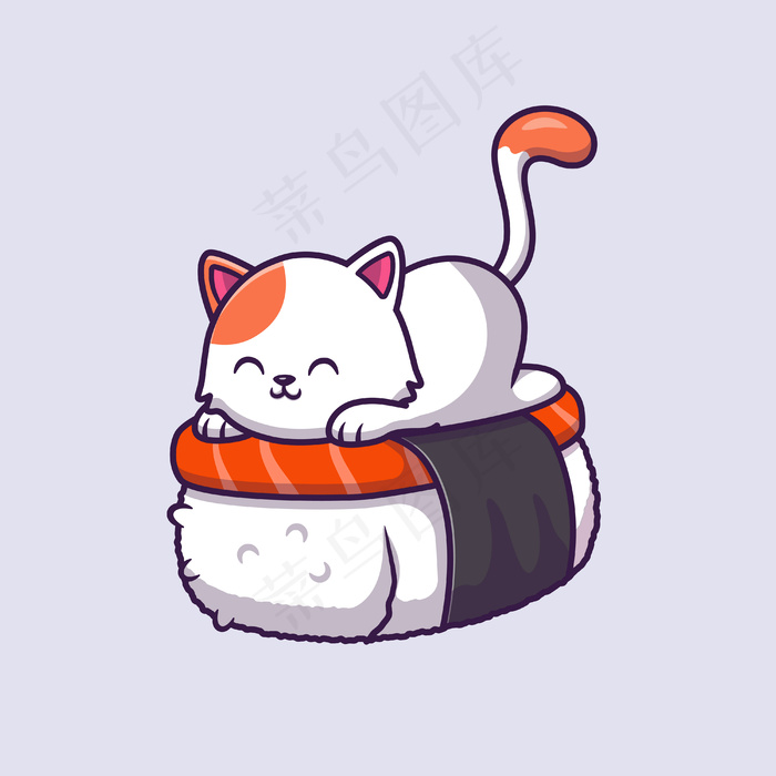 可爱的猫寿司三文鱼卡通矢量插图。eps,ai矢量模版下载