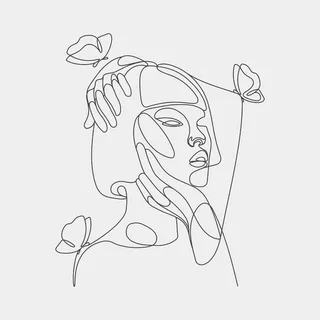 蝴蝶构图女性头像手绘线条艺术插图单线式绘画 蝴蝶构图女性头像手绘线条艺术插图单线式绘画
