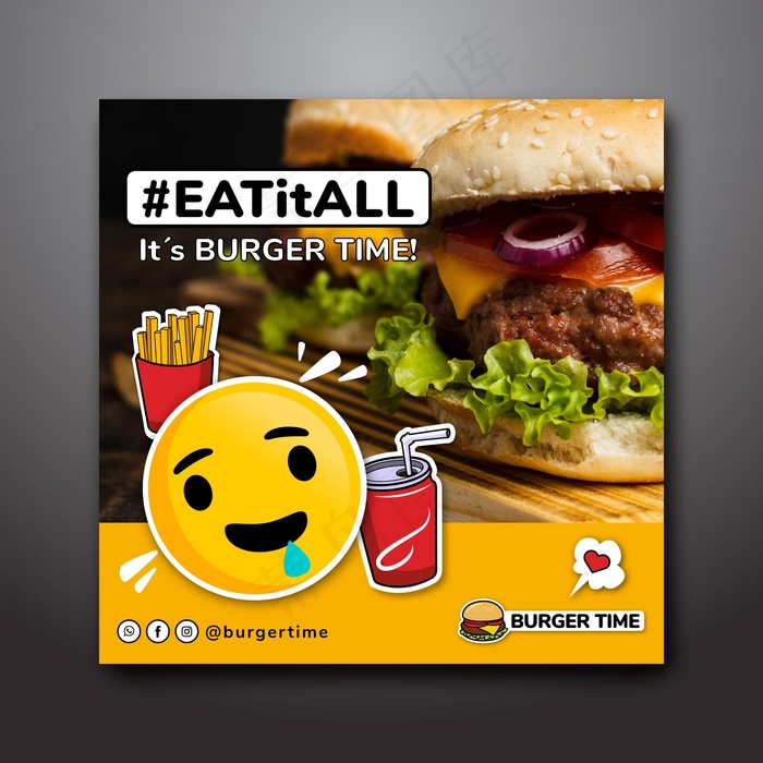 汉堡餐厅方形宣传单,DM传单模板