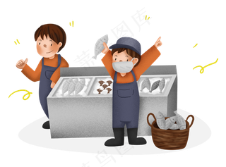 双十一手绘生鲜人物