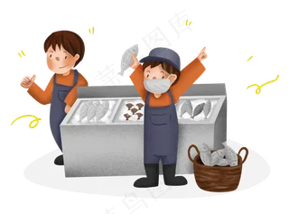 双十一手绘生鲜人物