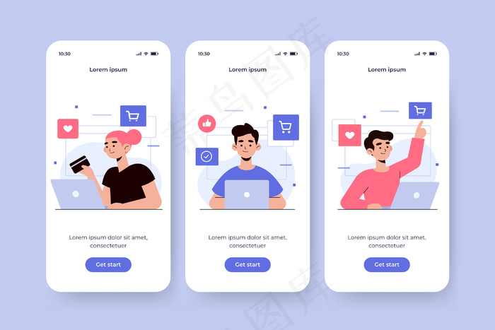 在线购买概念的入职应用程序app屏幕