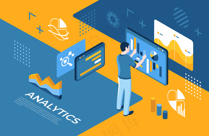 虚拟现实分析技术图标与人eps,ai矢量模版下载