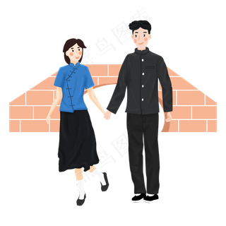 七夕节民国风格桥下情侣