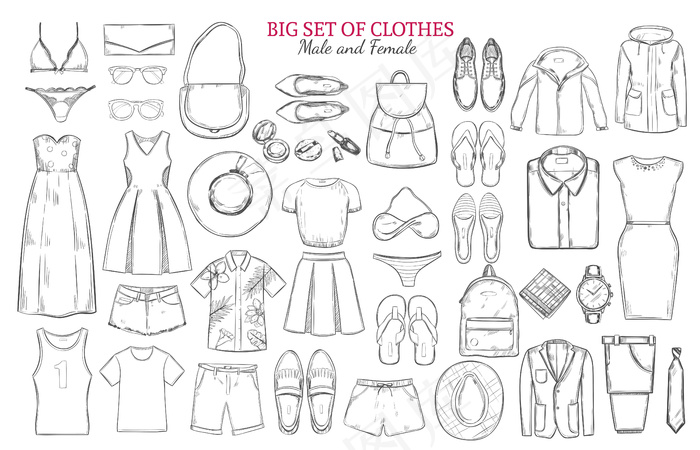 素描单色衣服图标集