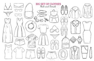 素描单色衣服图标集