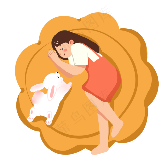 中秋节女孩和兔子PNG