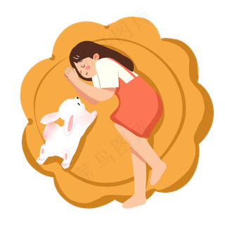 中秋节女孩和兔子PNG