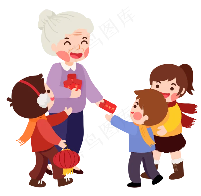 新年老奶奶发压岁钱(2860X2000(DPI:300))ai矢量模版下载