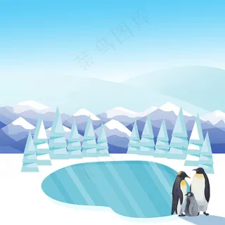 冬季南极冰川寒冷企鹅