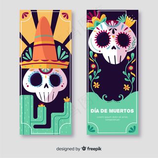 手绘día de muertos横幅banner