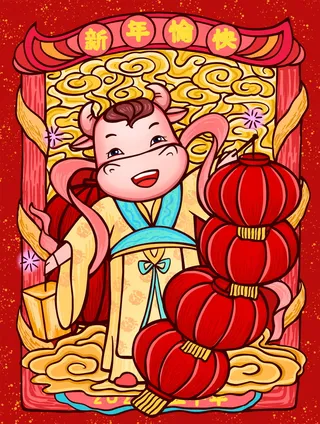 牛年插画 牛年海报 新春海报