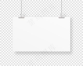 用回形针悬挂的空纸框。空白海报模板。模板。逼真的插图。