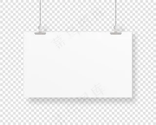 用回形针悬挂的空纸框。空白海报模板。模板。逼真的插图。