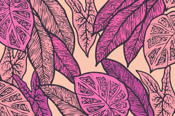 线性热带叶子，有柔和的颜色背景eps,ai矢量模版下载