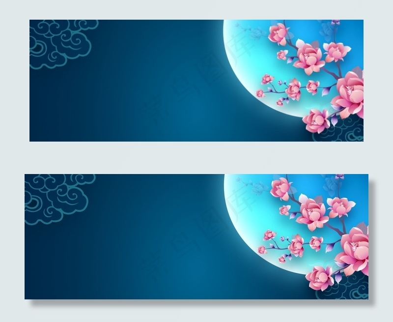 浓情七夕蓝色月光浪漫banner背景