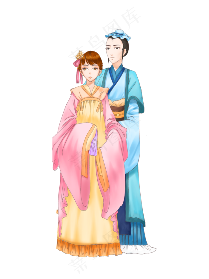 七夕情人节牛郎织女夫妻恩爱插画