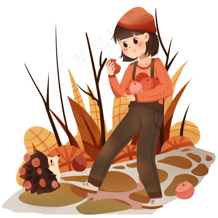 女孩刺猬秋天秋季