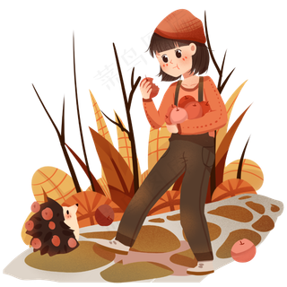 女孩刺猬秋天秋季