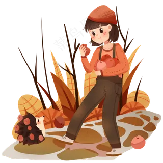 女孩刺猬秋天秋季