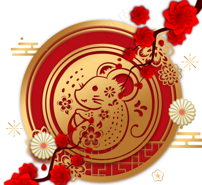 农历2020新年红金色新年快乐(2500X2500(DPI:300))psd模版下载
