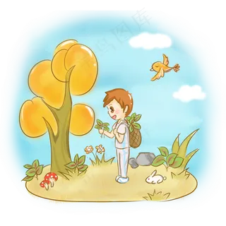 秋分习俗之采秋菜手绘PNG