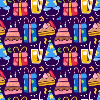 生日派对元素的无缝图案涂鸦。可用于织物等 生日派对元素的无缝图案涂鸦。可用于织物等