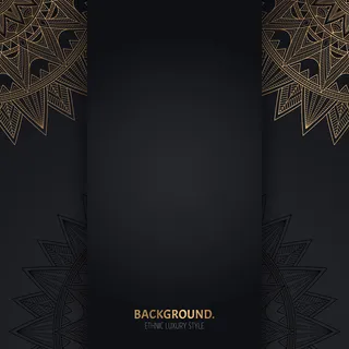 带金色几何曼荼罗圆圈的伊斯兰黑色背景