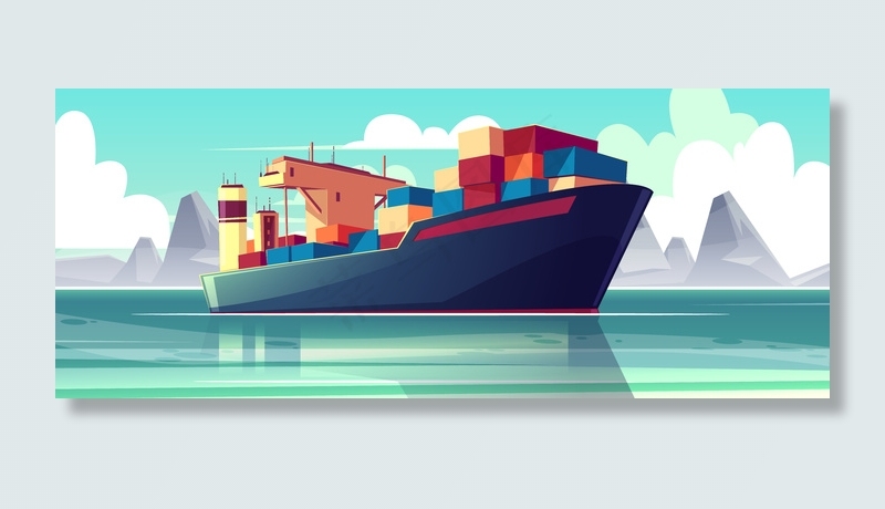 海上干货船的插图。商业运输，货物交付。