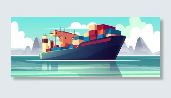 海上干货船的插图。商业运输，货物交付。