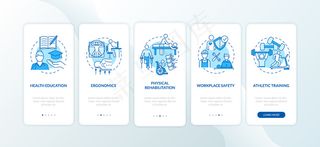 健康教育蓝色登机手机app移动应用程序app页面屏幕与概念。