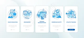 健康教育蓝色登机手机app移动应用程序app页面屏幕与概念。