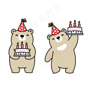 北极熊生日蛋糕派对卡通