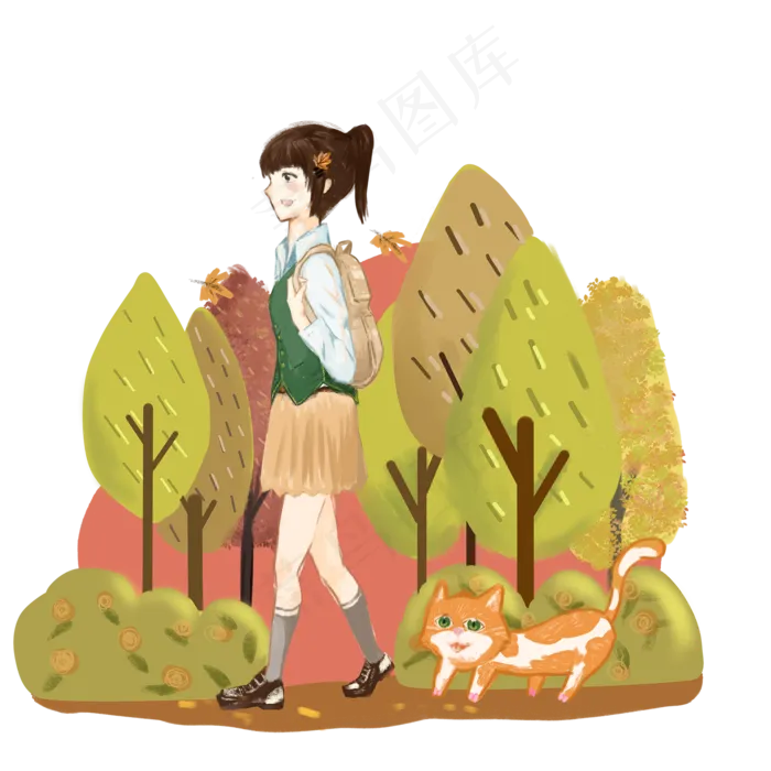 秋季秋日少女树林上学猫咪日系清(2000X2000(DPI:300))psd模版下载
