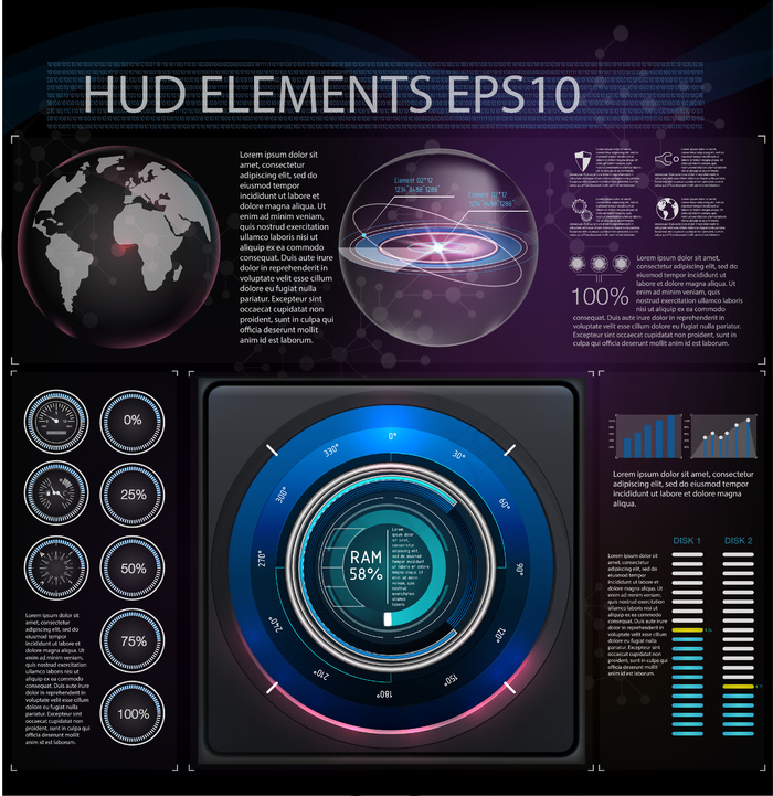 具有不同hud元素的抽象背景。eps,ai矢量模版下载